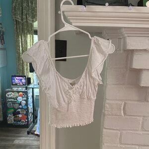 Billabong White Ruffled Crop Top